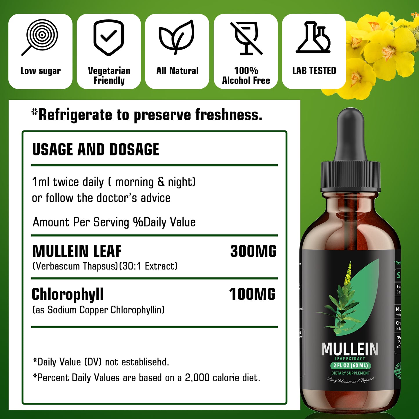 Chlorophyll&Mullein Drops for Lungs - Support Lung Cleanse & Respiratory Function for Healthy Breathing - Natural Supplement, Tincture Drops | Non-GMO, Vegetarian | 1 Month Supply
