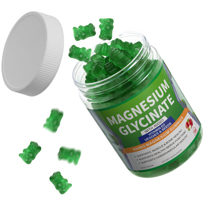 Magnesium Glycinate Gummies 400mg Supplements with Magnesium Malate & Taurate | Vitamin D3 Spinach | Kale | Broccoli
