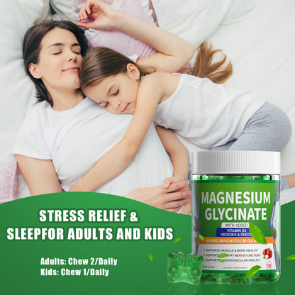 Magnesium Glycinate Gummies 400mg Supplements with Magnesium Malate & Taurate | Vitamin D3 Spinach | Kale | Broccoli