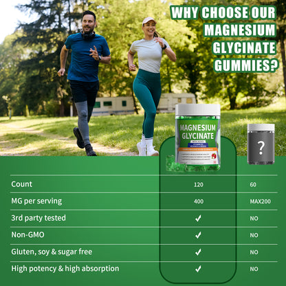 Magnesium Glycinate Gummies 400mg Supplements with Magnesium Malate & Taurate | Vitamin D3 Spinach | Kale | Broccoli